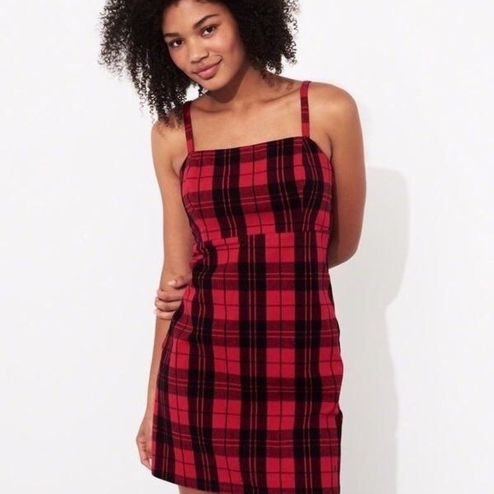 Hollister Black and Red Plaid Mini Dress